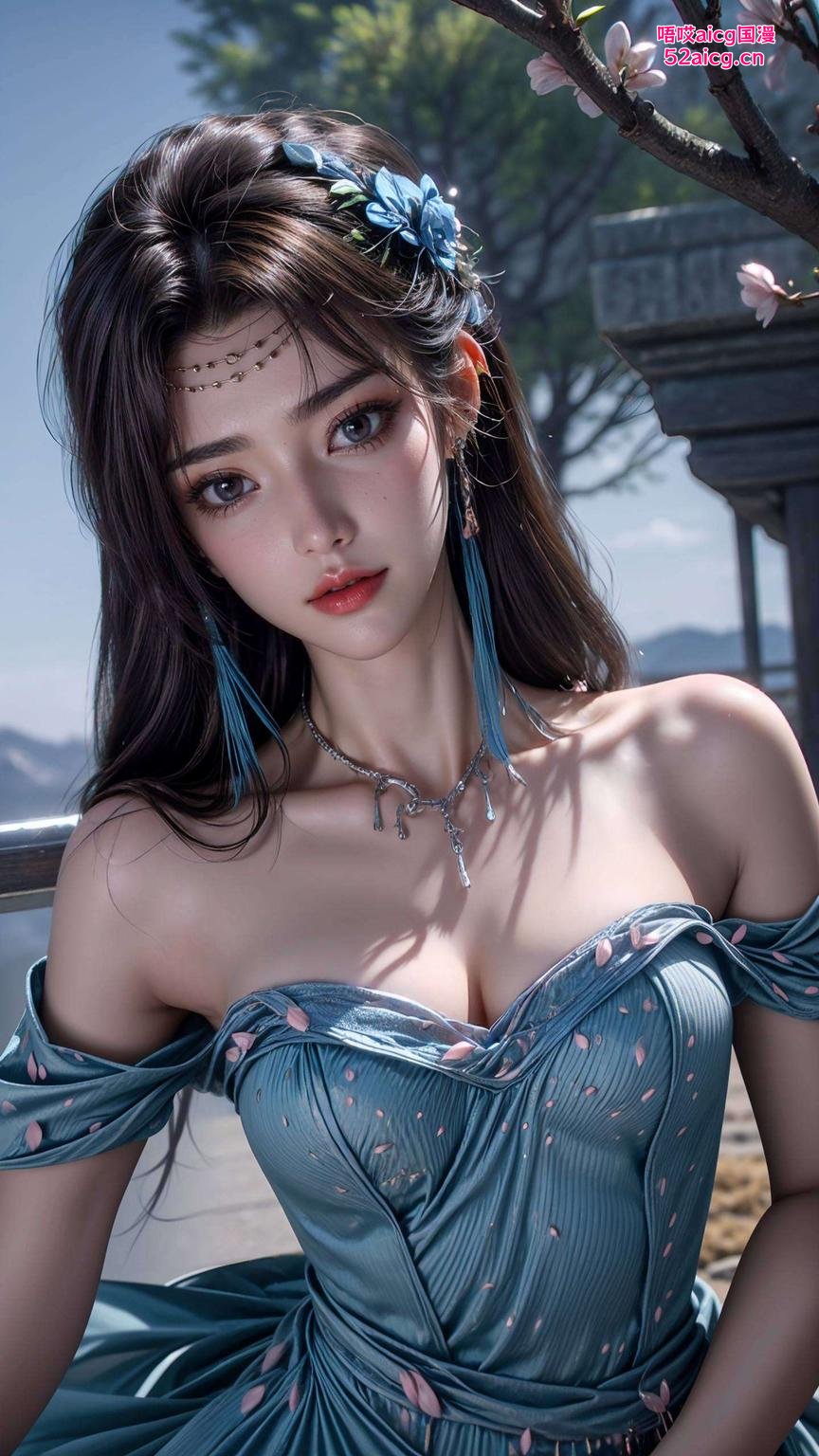 神秘的幽蓝背景中云韵的美貌与凄美氛围完美融合